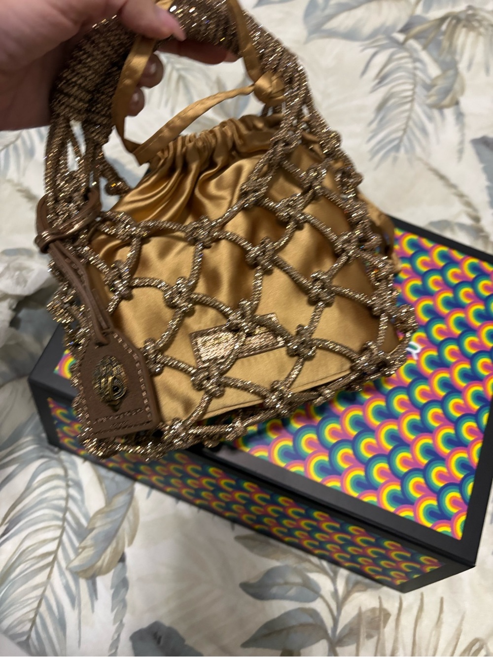 Kurt Geiger Gold Satin Drawstring Card & Key Pouch - Picture 5 of 12